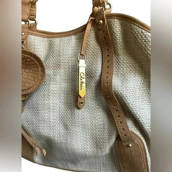 Cole Haan Serena Jitney Straw & Leather. Tote with soft pink lining. - Picture 3 of 11